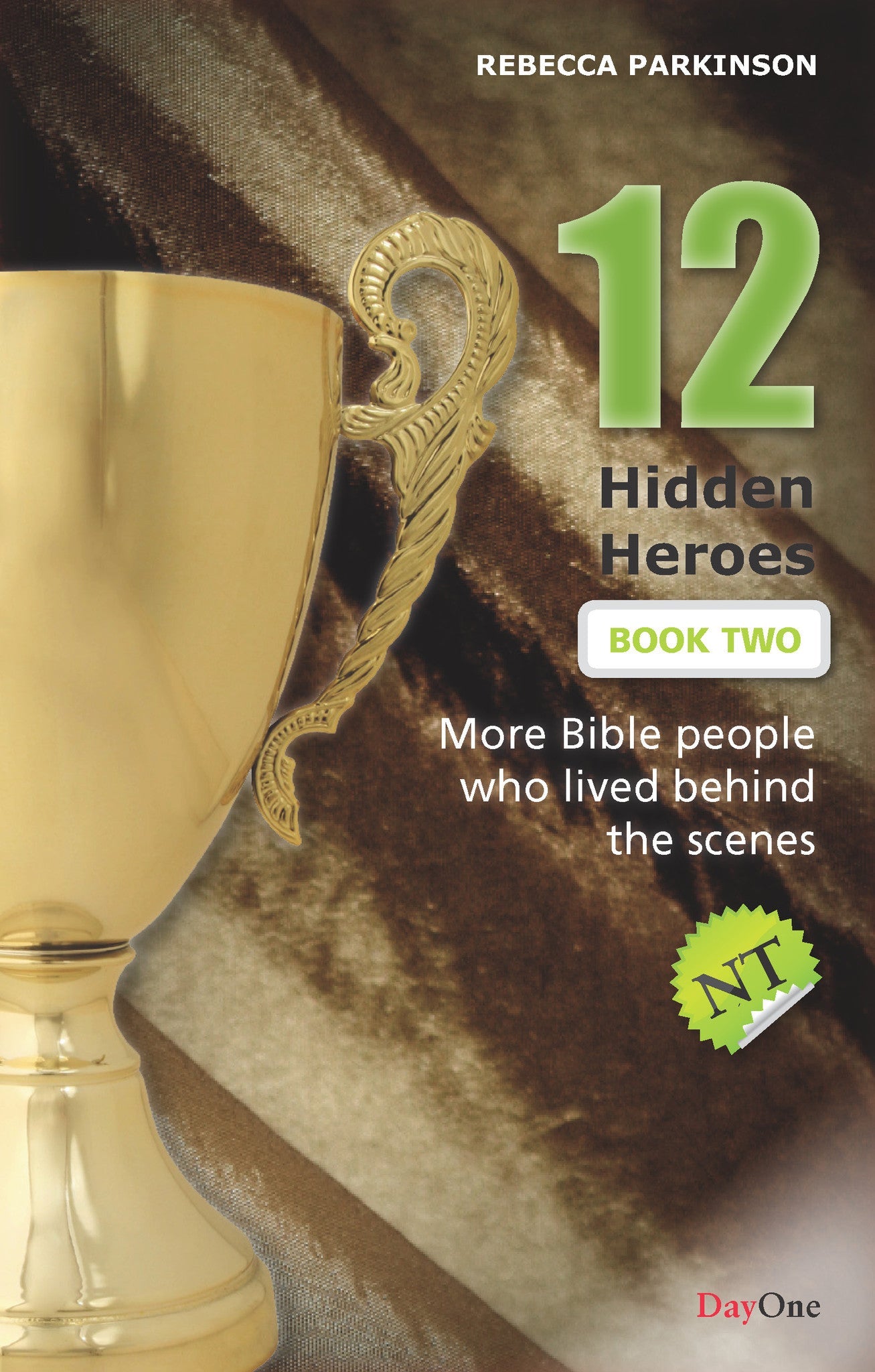 Book cover of '12 Hidden Heroes Book Two' with a gold trophy and brown fabric background